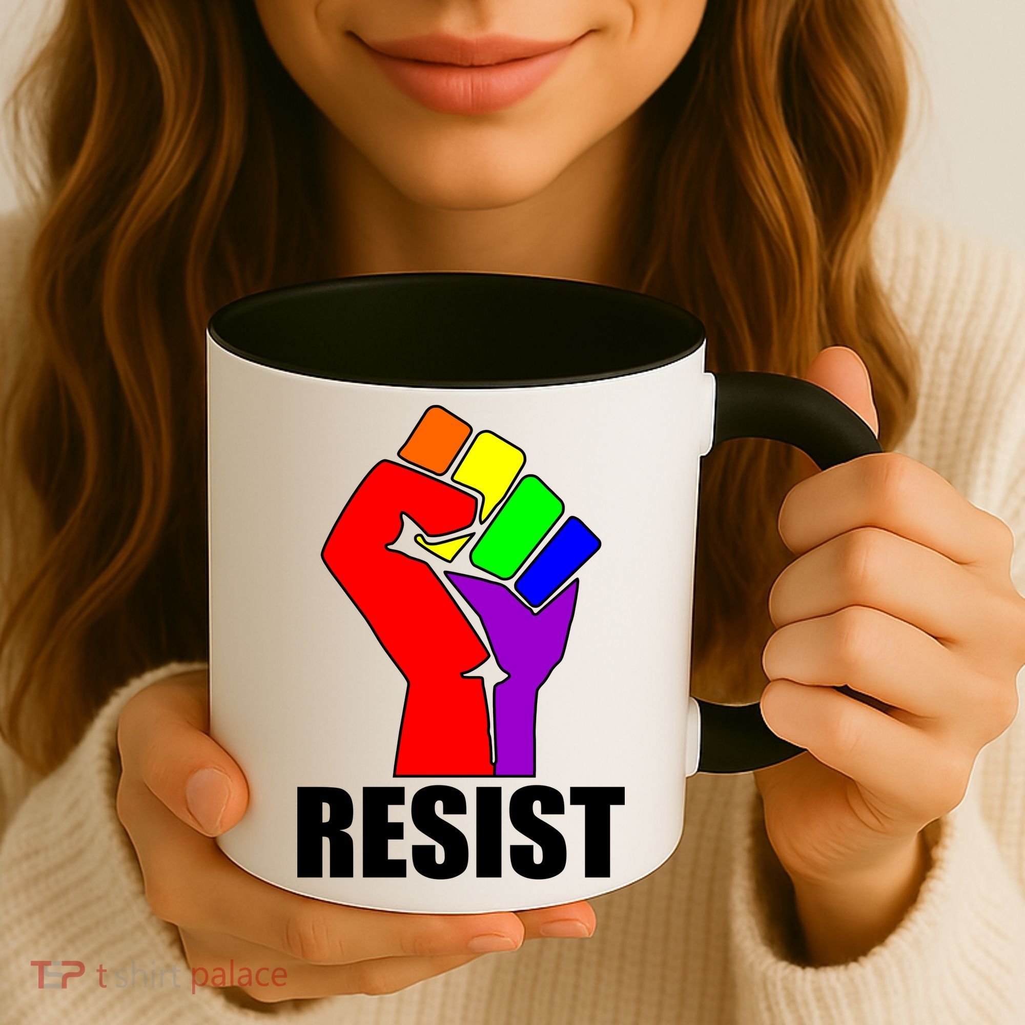 Resist Rainbow Fist National Pride Equality March Coffee Mug