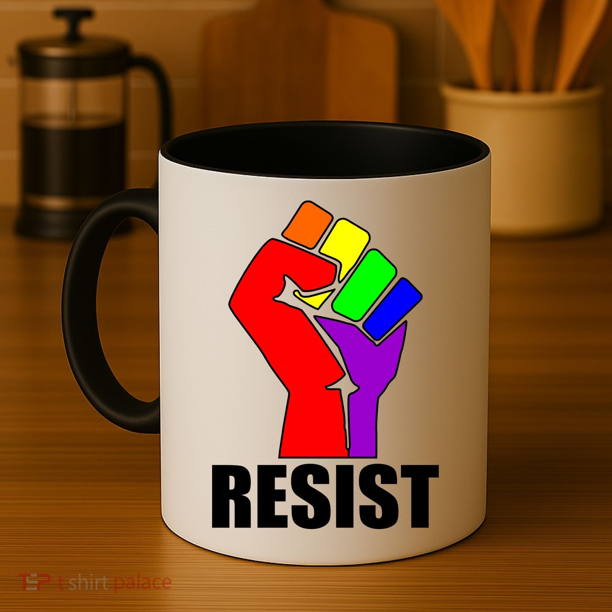 Resist Rainbow Fist National Pride Equality March Coffee Mug