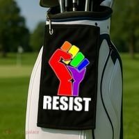 Resist Rainbow Fist National Pride Equality March Golf Towel thumb 2
