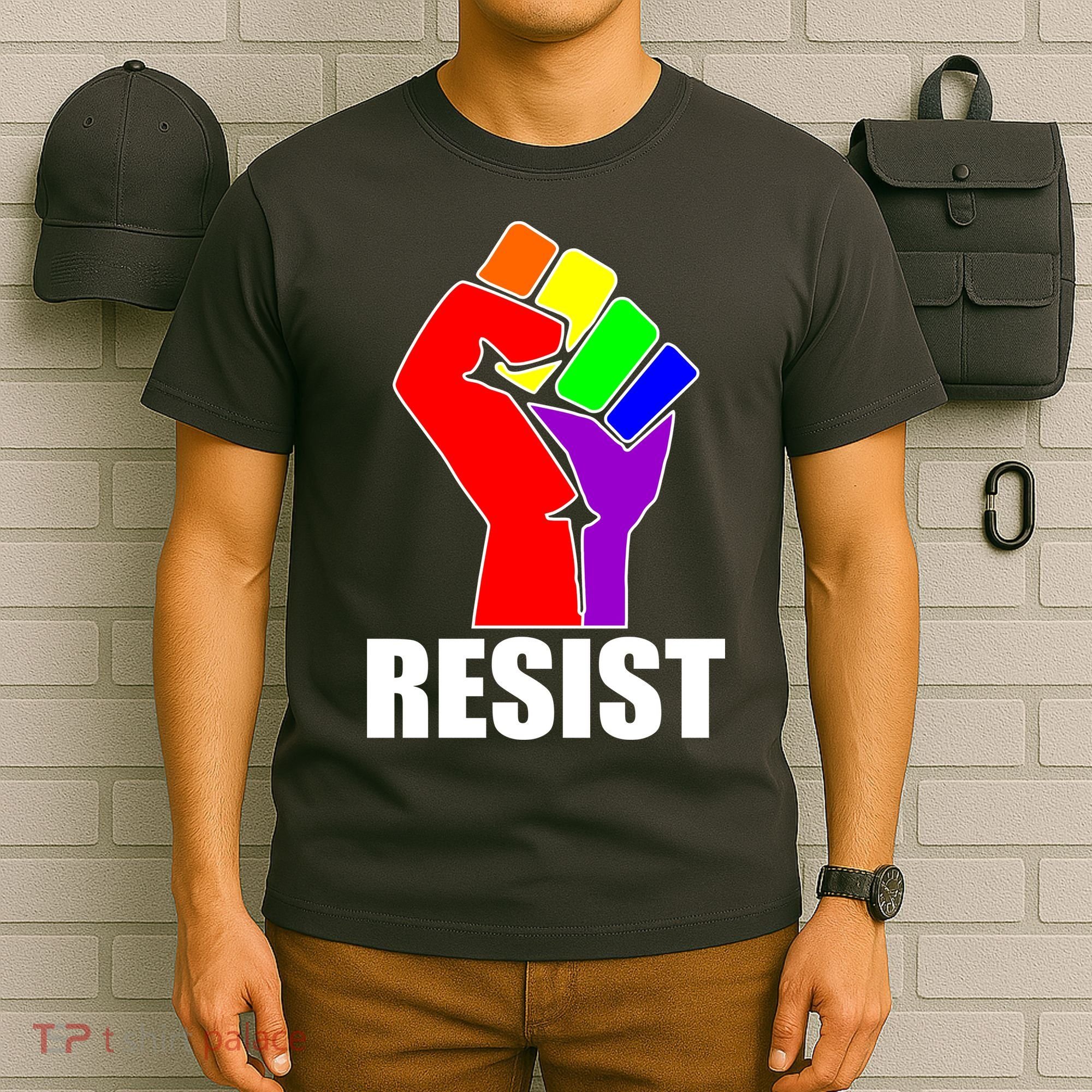 Resist Rainbow Fist National Pride Equality March T-Shirt