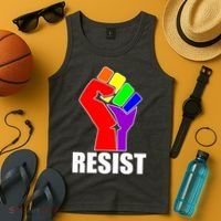 Resist Rainbow Fist National Pride Equality March Tank Top thumb 4