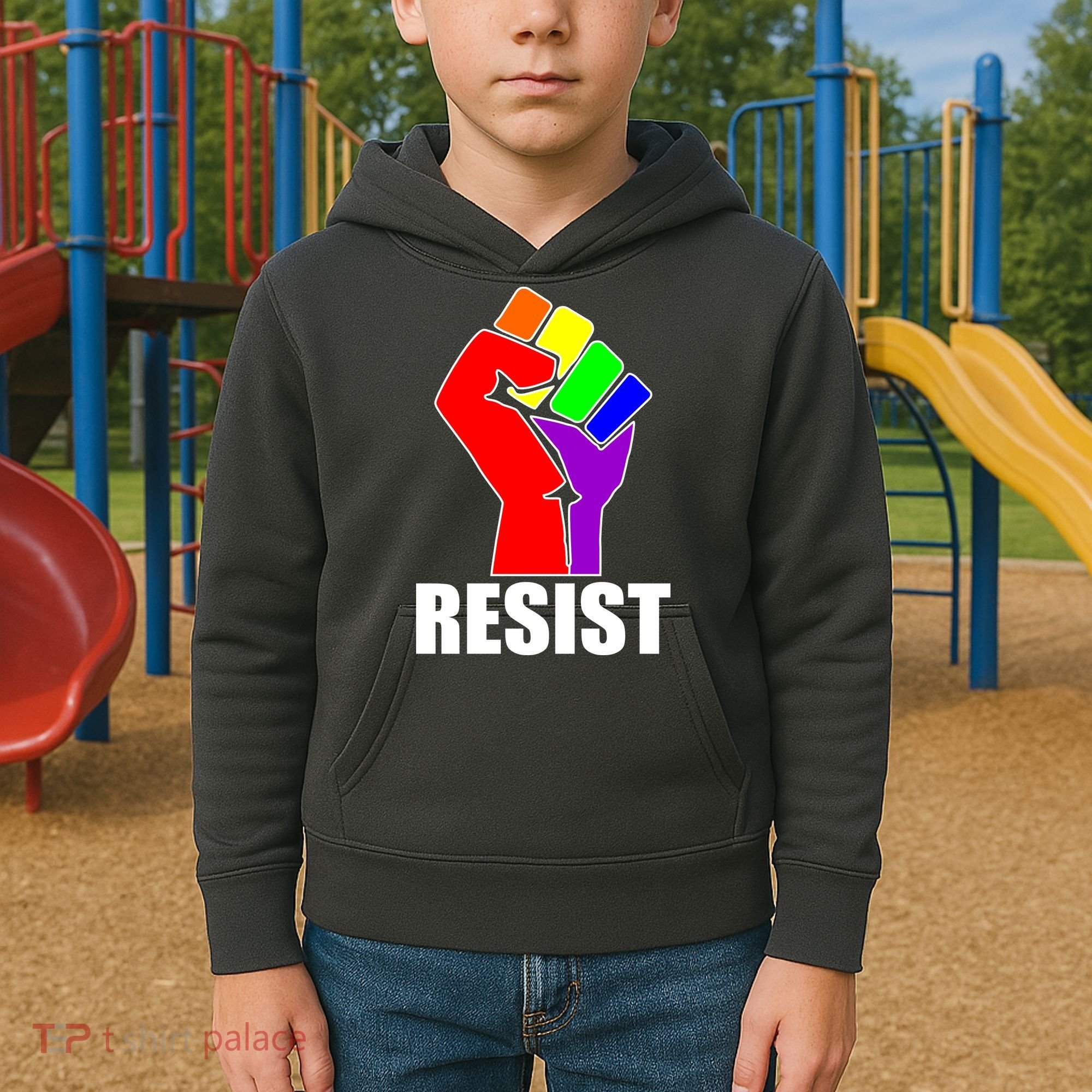 Resist Rainbow Fist National Pride Equality March Kids Hoodie