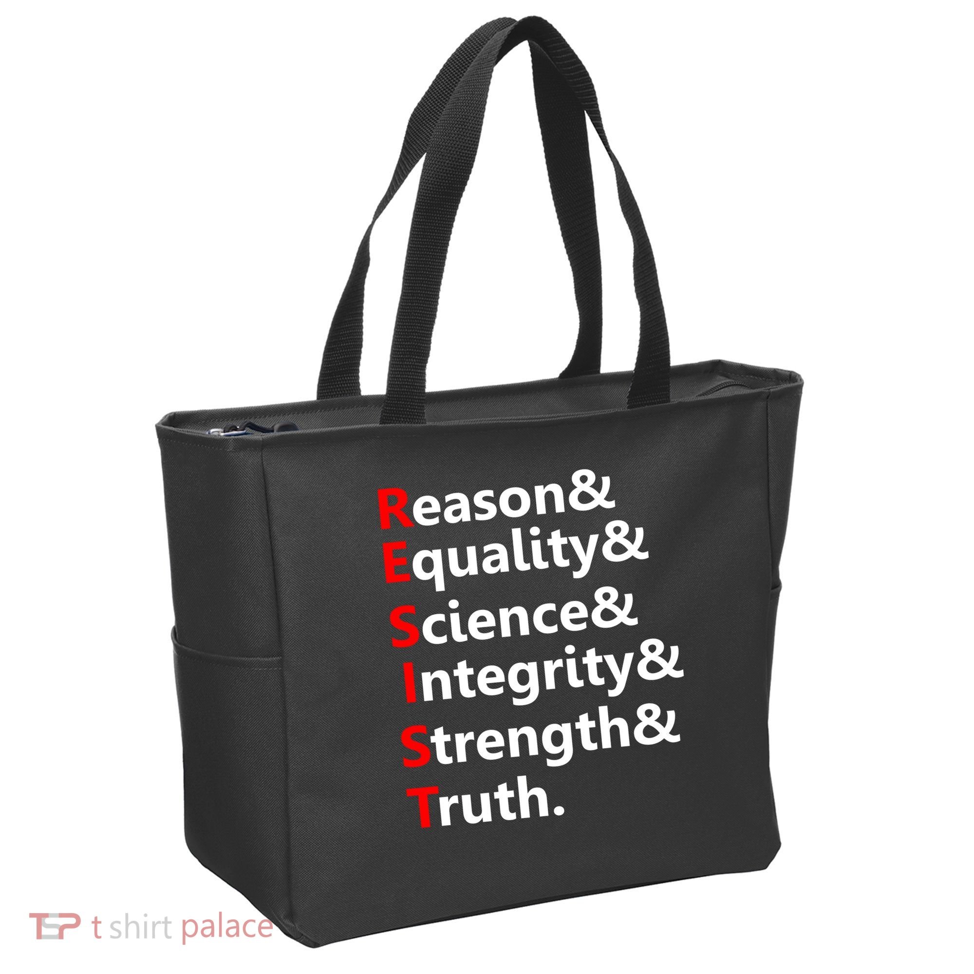 Resist Reason, Equality, Science, Integrity, Strength & Truth. Resistance Tote Bag