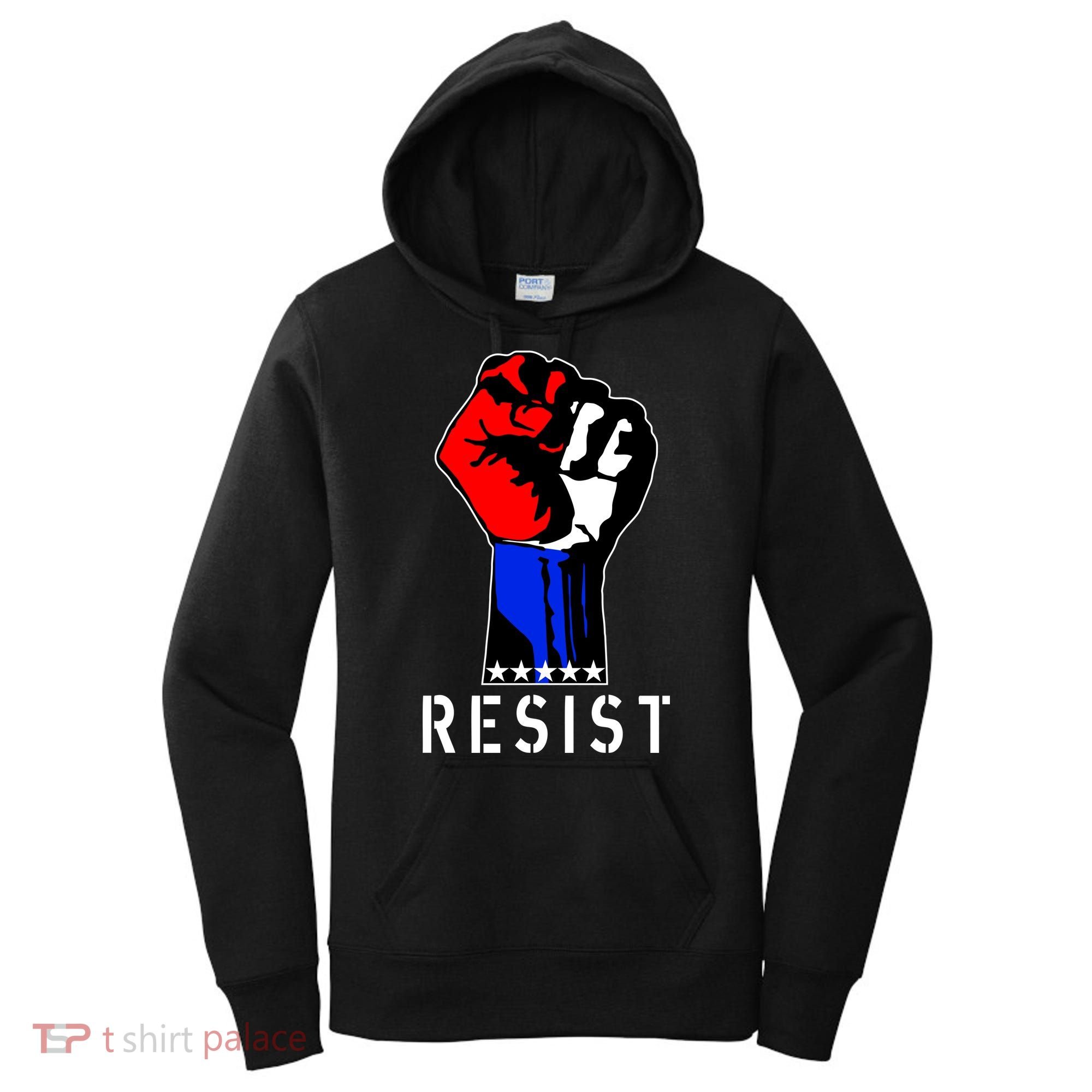 Resist Revolution Fight USA Stars Flag Fist Anti Trump Women's Hoodie