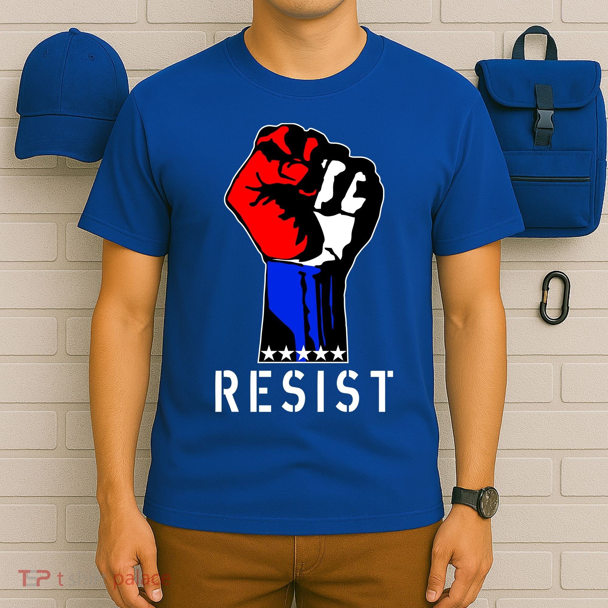 Resist Revolution Fight USA Stars Flag Fist Anti Trump T-Shirt