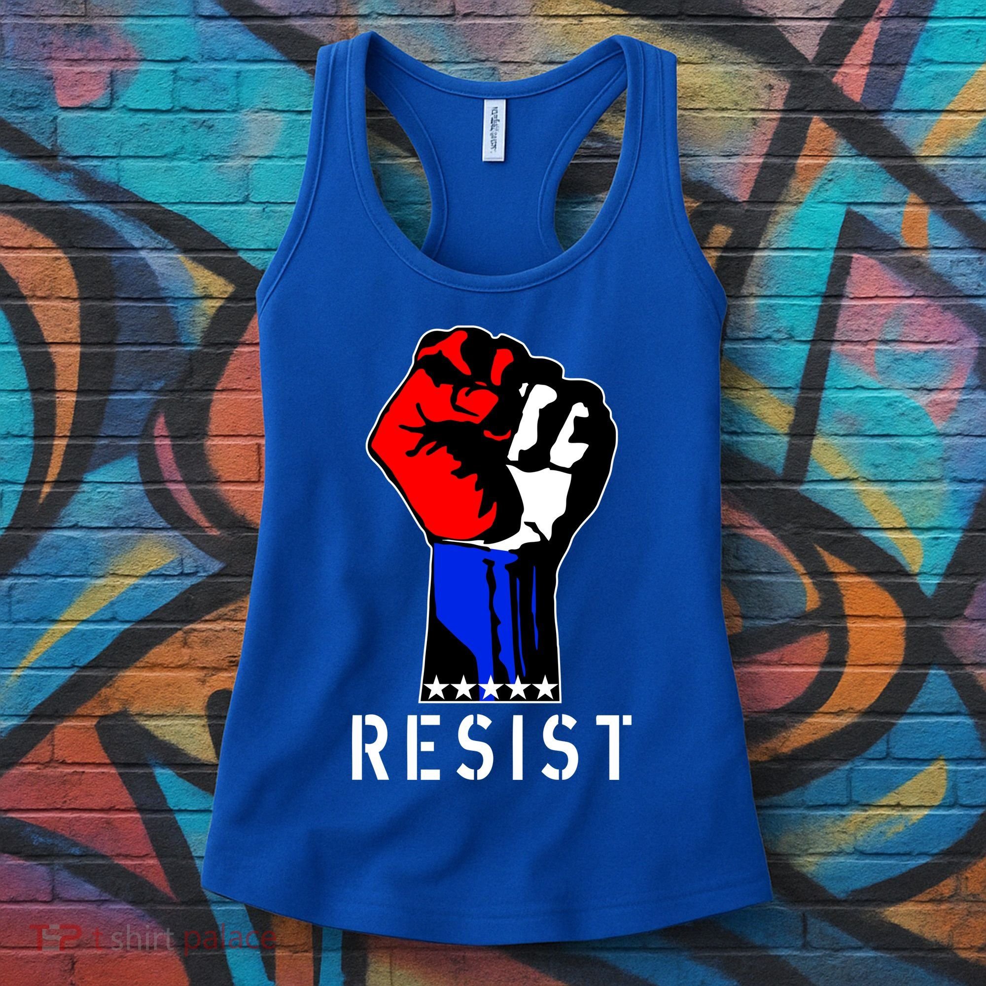 Resist Revolution Fight USA Stars Flag Fist Anti Trump Women's Tank Top