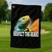 Respect The Beard Funny Bearded Dragon Golf Towel thumb 1