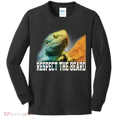 Respect The Beard Funny Bearded Dragon Kids Long Sleeve Shirt