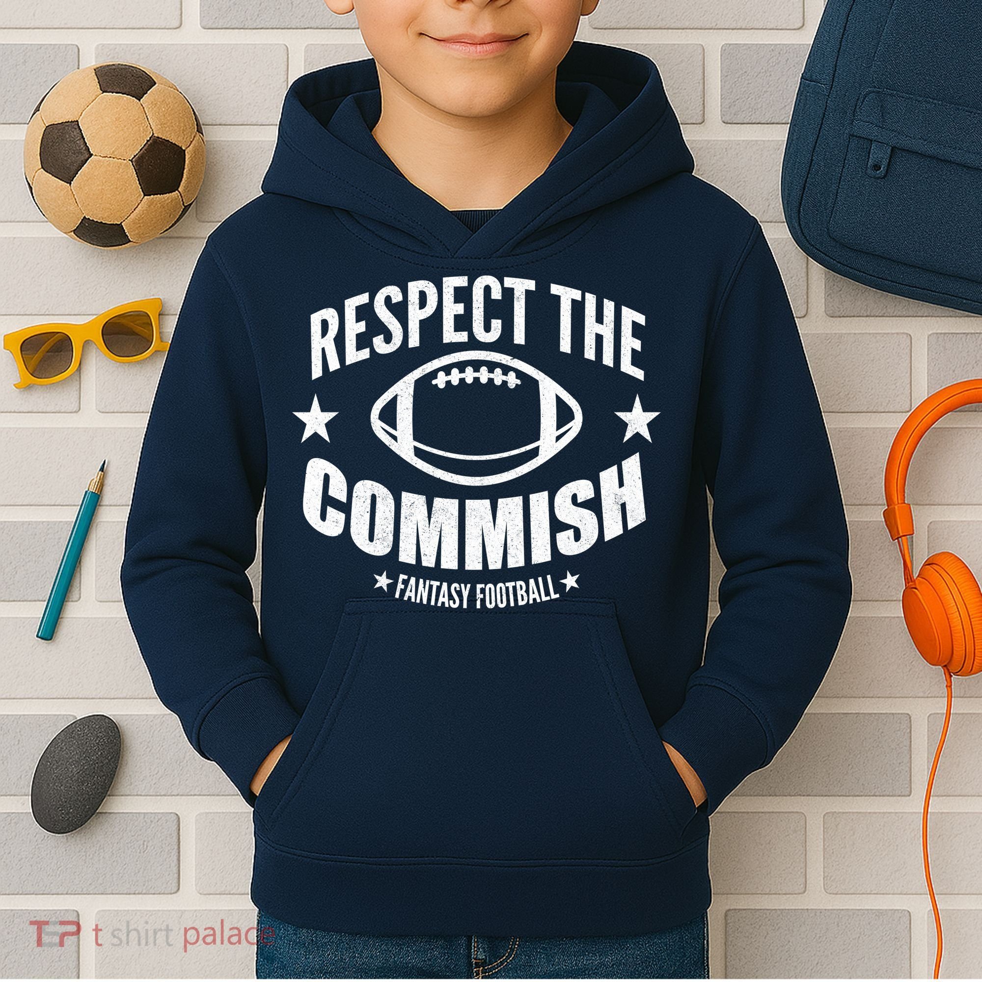 Respect The Commish Fantasy Football Kids Hoodie