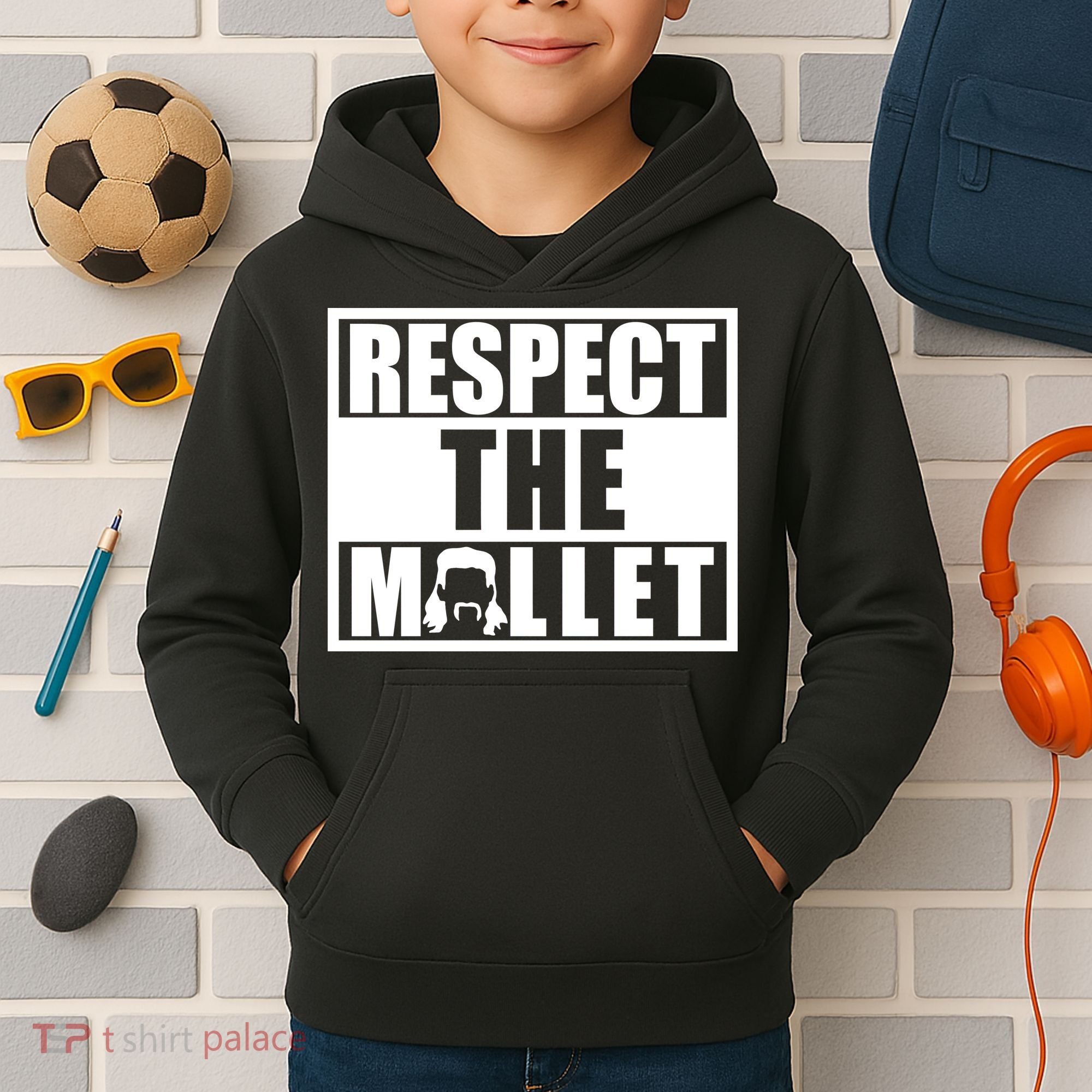 Respect The Mullet Hair Game Box Graphic Kids Hoodie