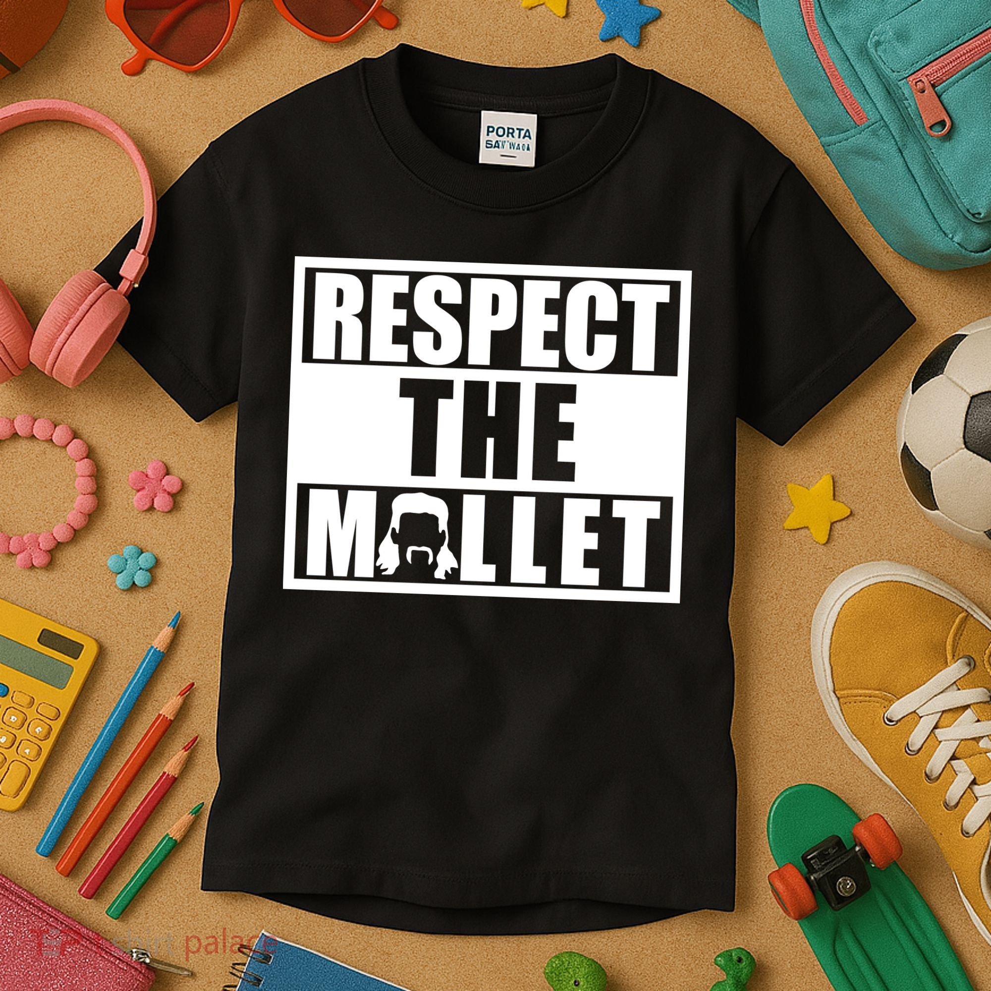 Respect The Mullet Hair Game Box Graphic Kids T-Shirt