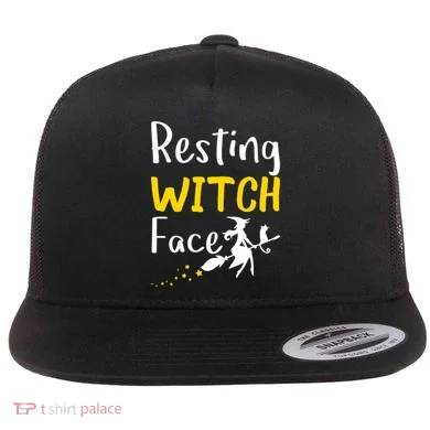 Resting Witch Face Flat Bill Trucker Hat