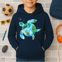 Restore Earth Sea Turtle Art Save The Planet Kids Hoodie thumb 2