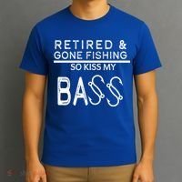 Retired And Gone Fishing Kiss My Bass Funny T-Shirt thumb 3