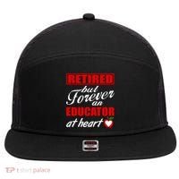 Retired But Forever An Educator At Heart 7 Panel Mesh Trucker Snapback Hat thumb 0