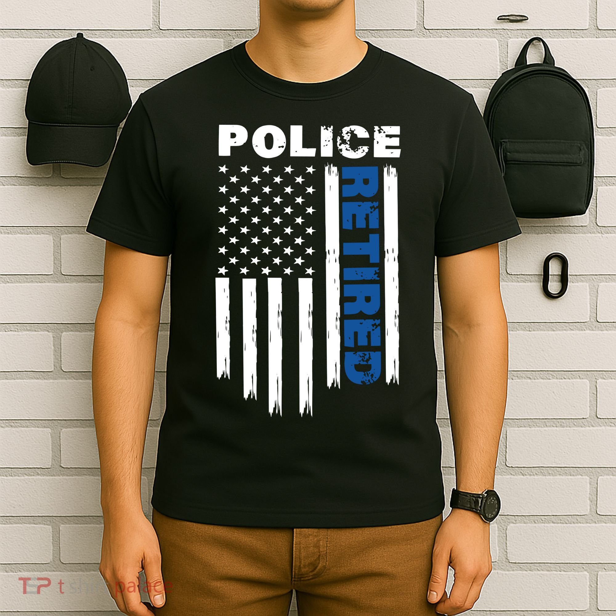 Retired Police Blue Flag T-Shirt