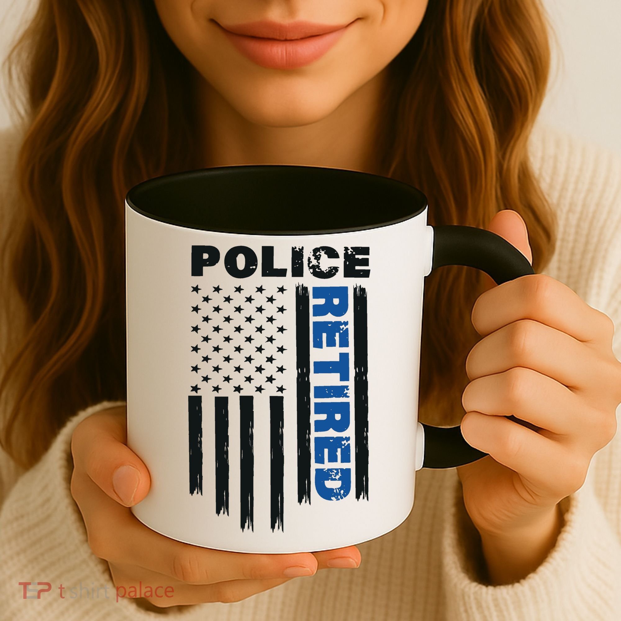 Retired Police Blue Flag Coffee Mug