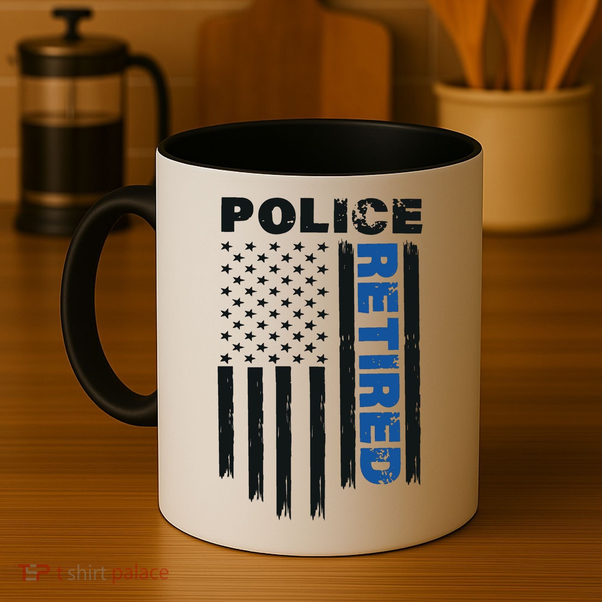Retired Police Blue Flag Coffee Mug