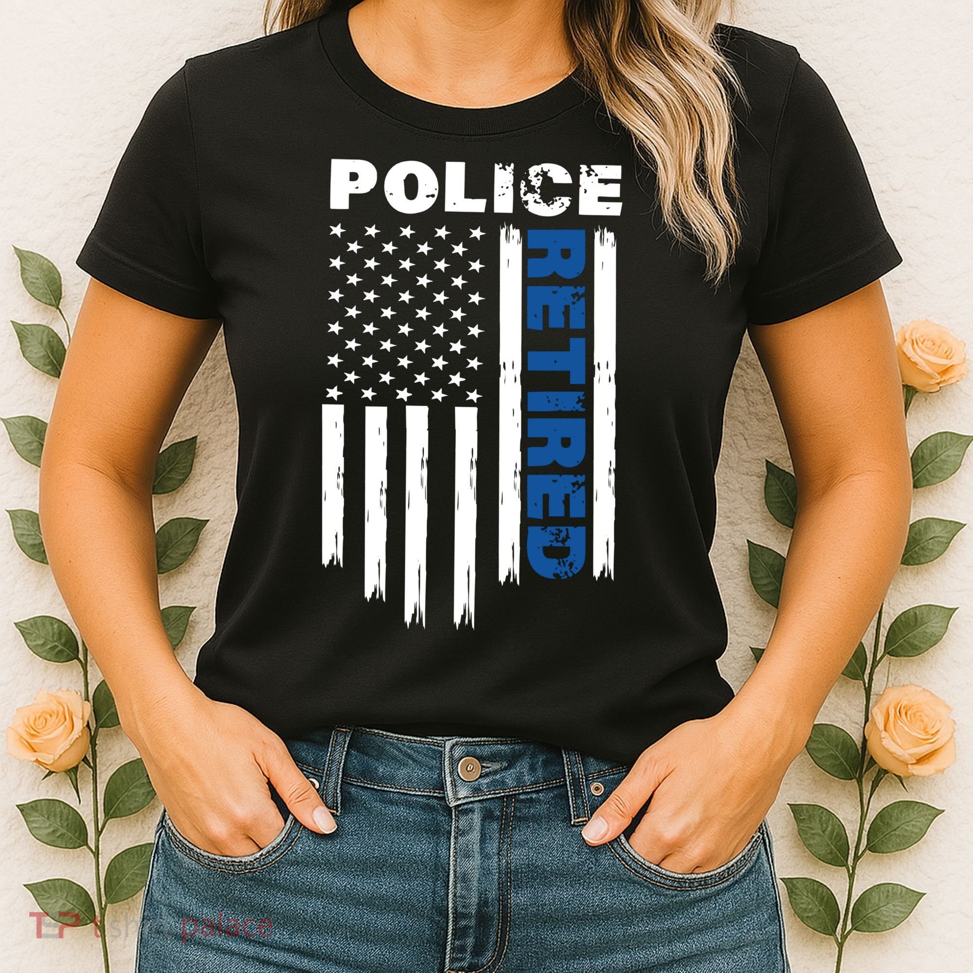 Retired Police Blue Flag Women's T-Shirt