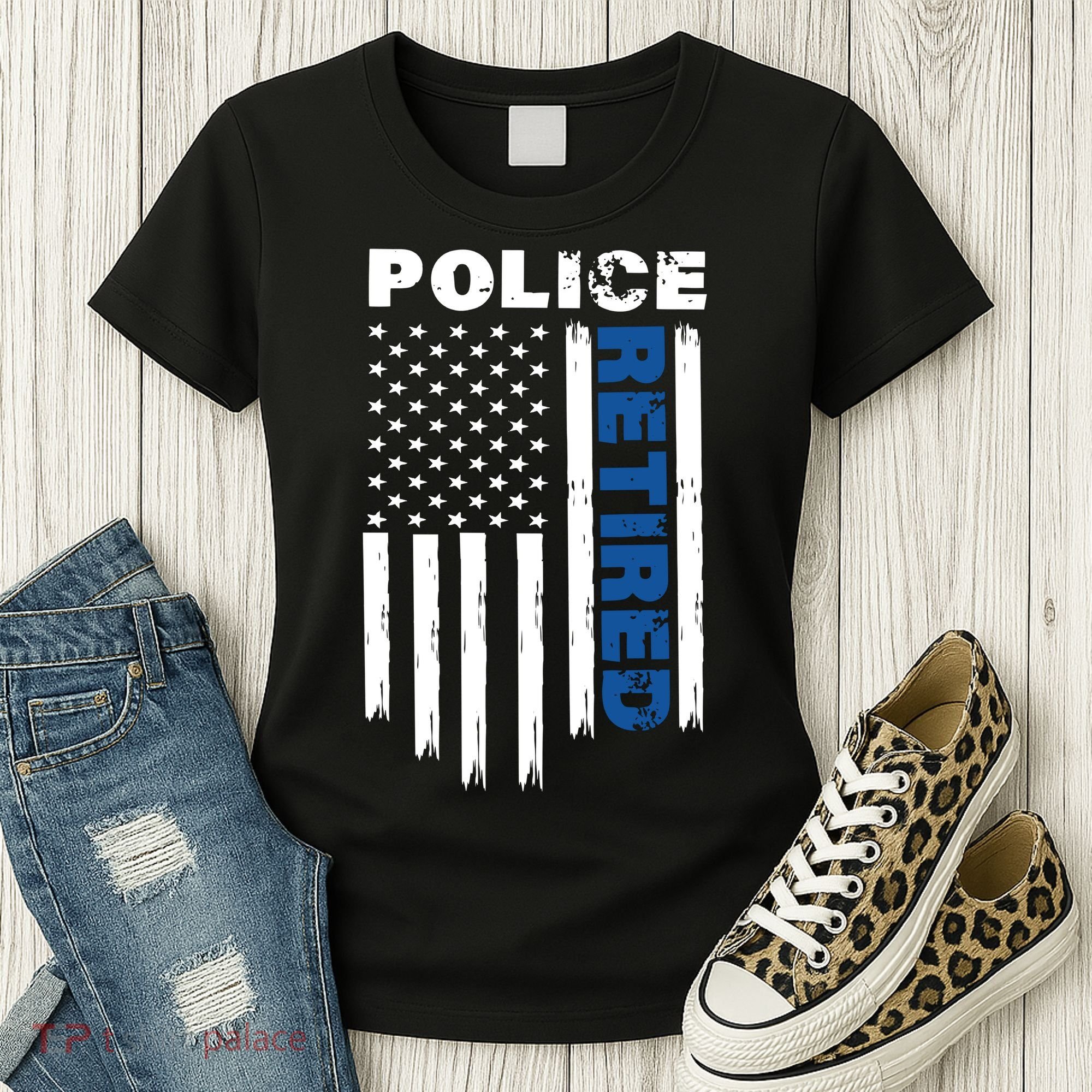 Retired Police Blue Flag Women's T-Shirt
