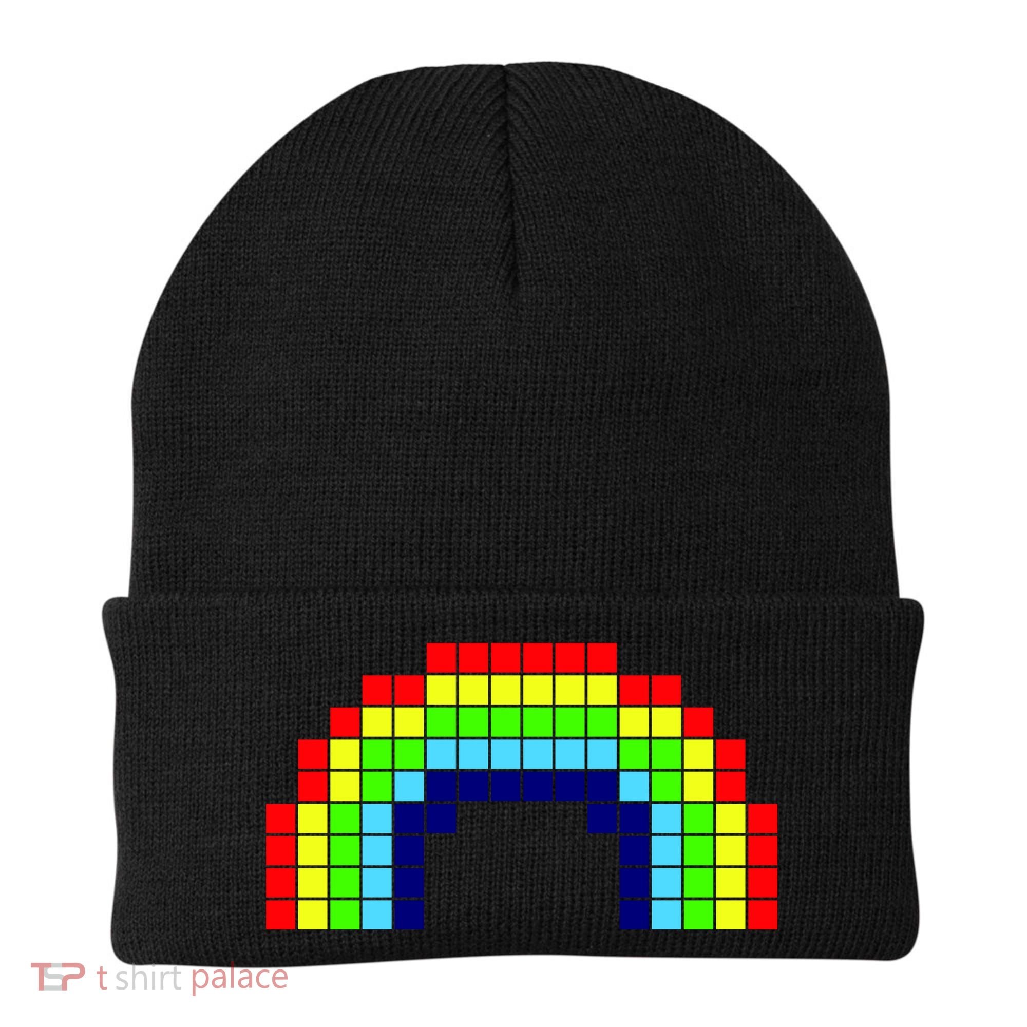Retro 8 Bit Rainbow Beanie