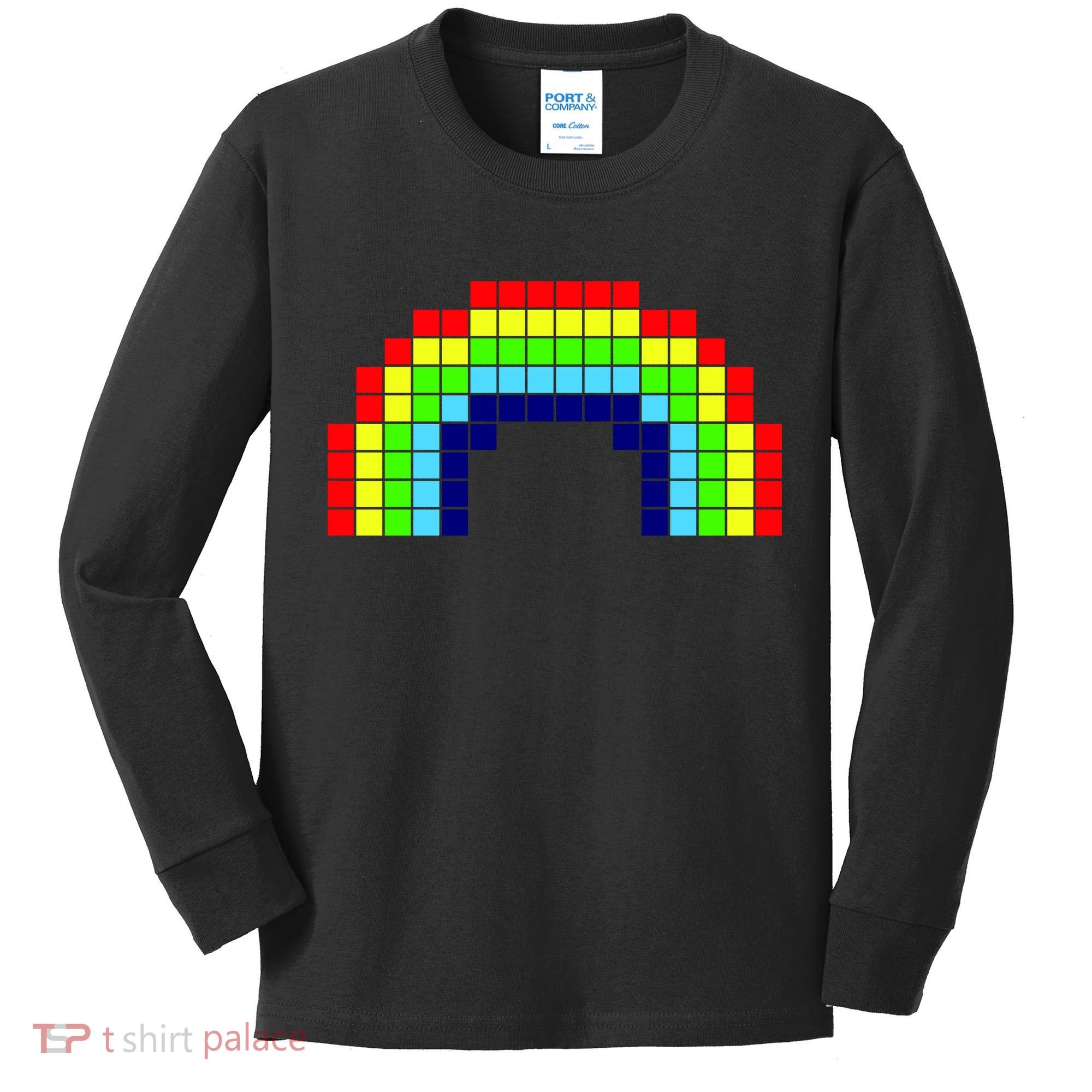 Retro 8 Bit Rainbow Kids Long Sleeve Shirt