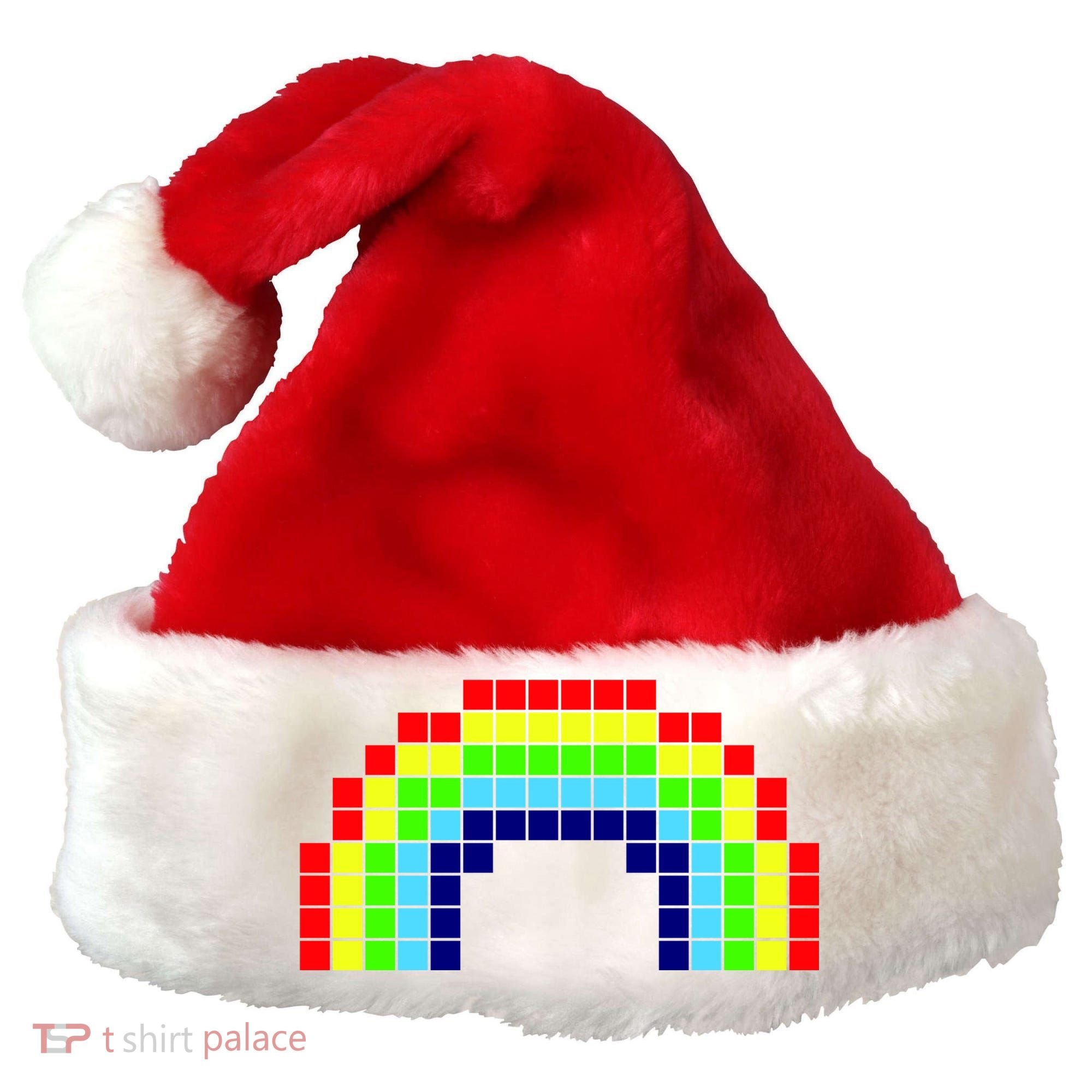Retro 8 Bit Rainbow Santa Hat