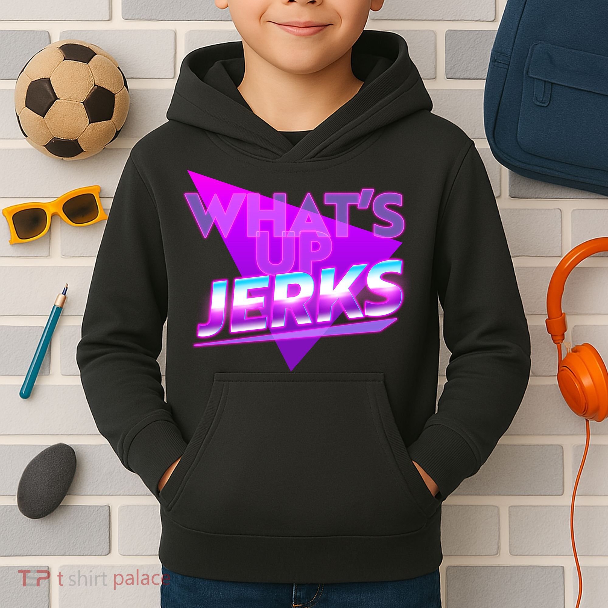 Retro 80's Eighties What's Up Jerks Kids Hoodie