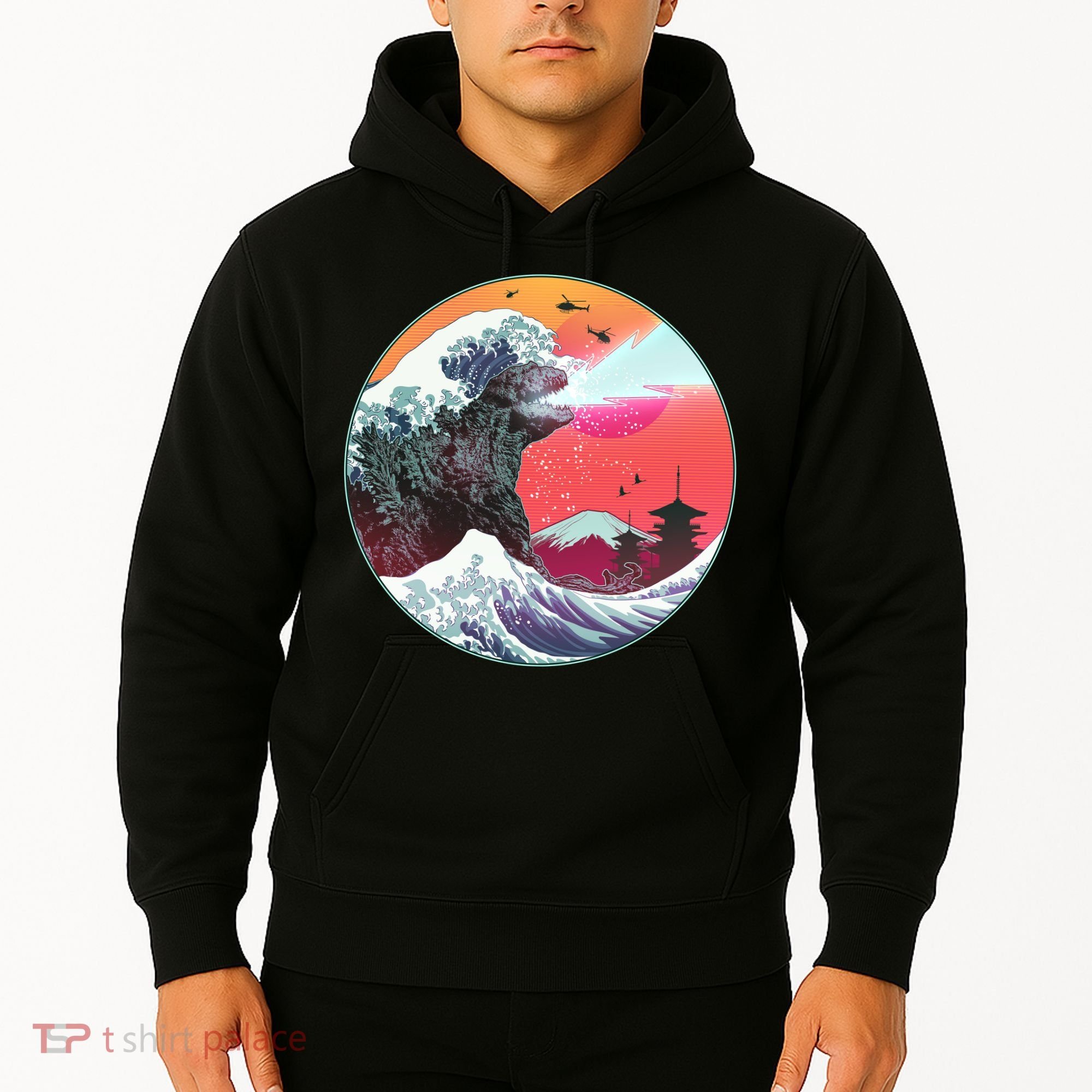 Retro 80's Godzilla Attack Wave Hoodie