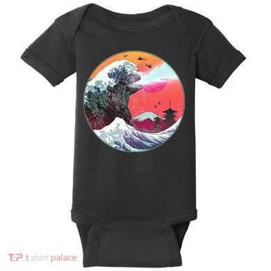 Retro 80's Godzilla Attack Wave Baby Bodysuit