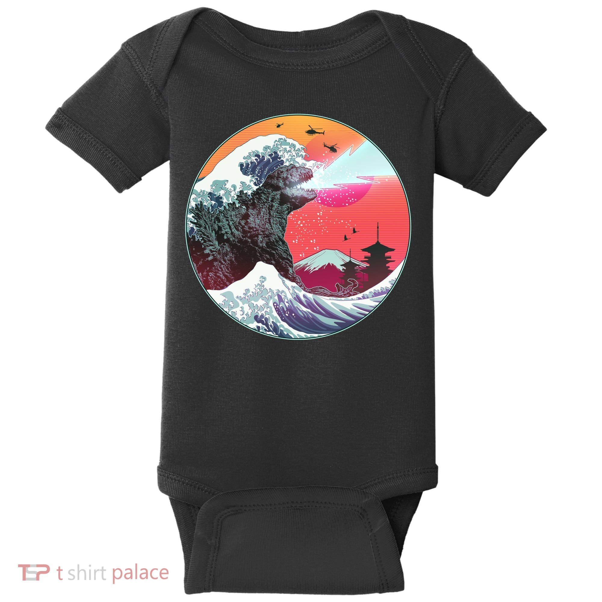Retro 80's Godzilla Attack Wave Baby Bodysuit