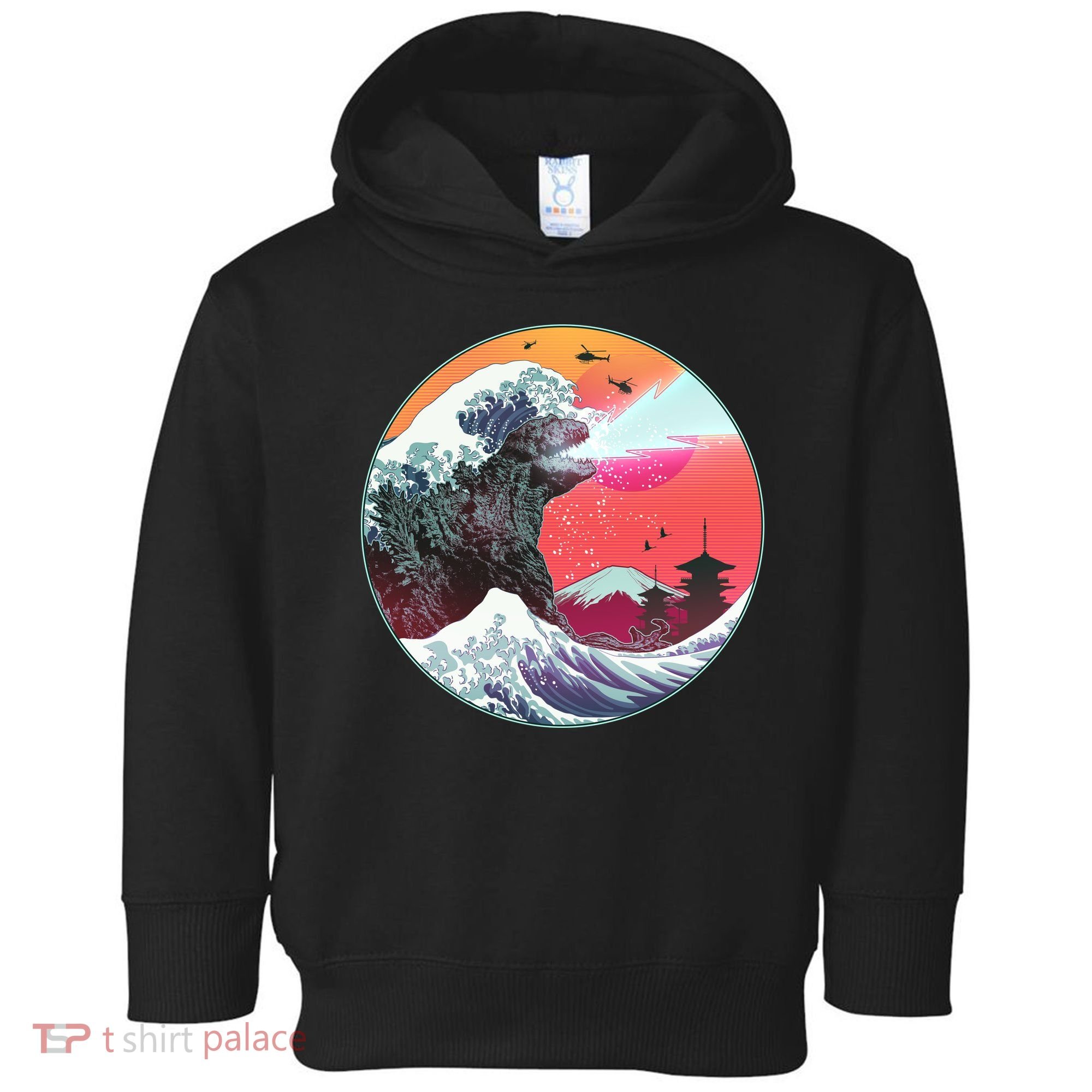 Retro 80's Godzilla Attack Wave Toddler Hoodie