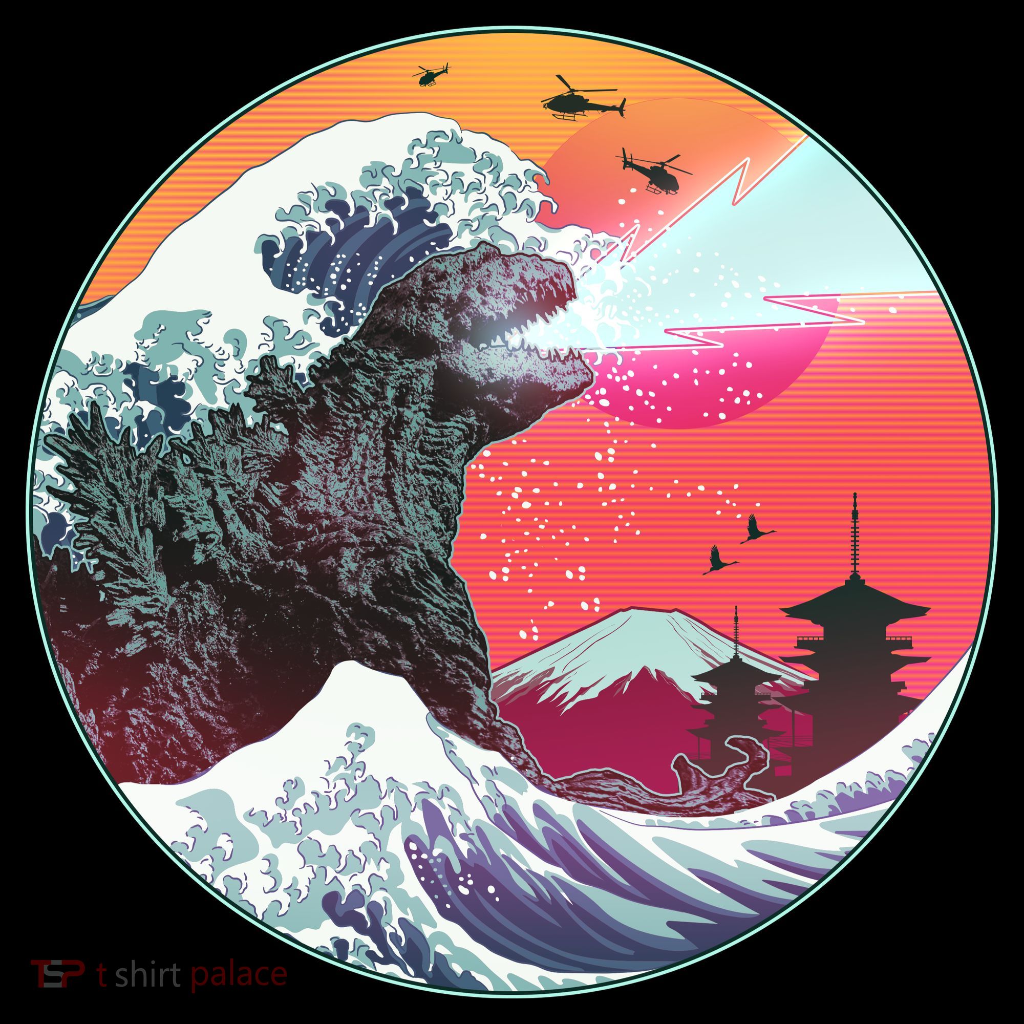 Retro 80's Godzilla Attack Wave Toddler Hoodie