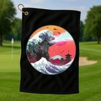 Retro 80's Godzilla Attack Wave Golf Towel thumb 1