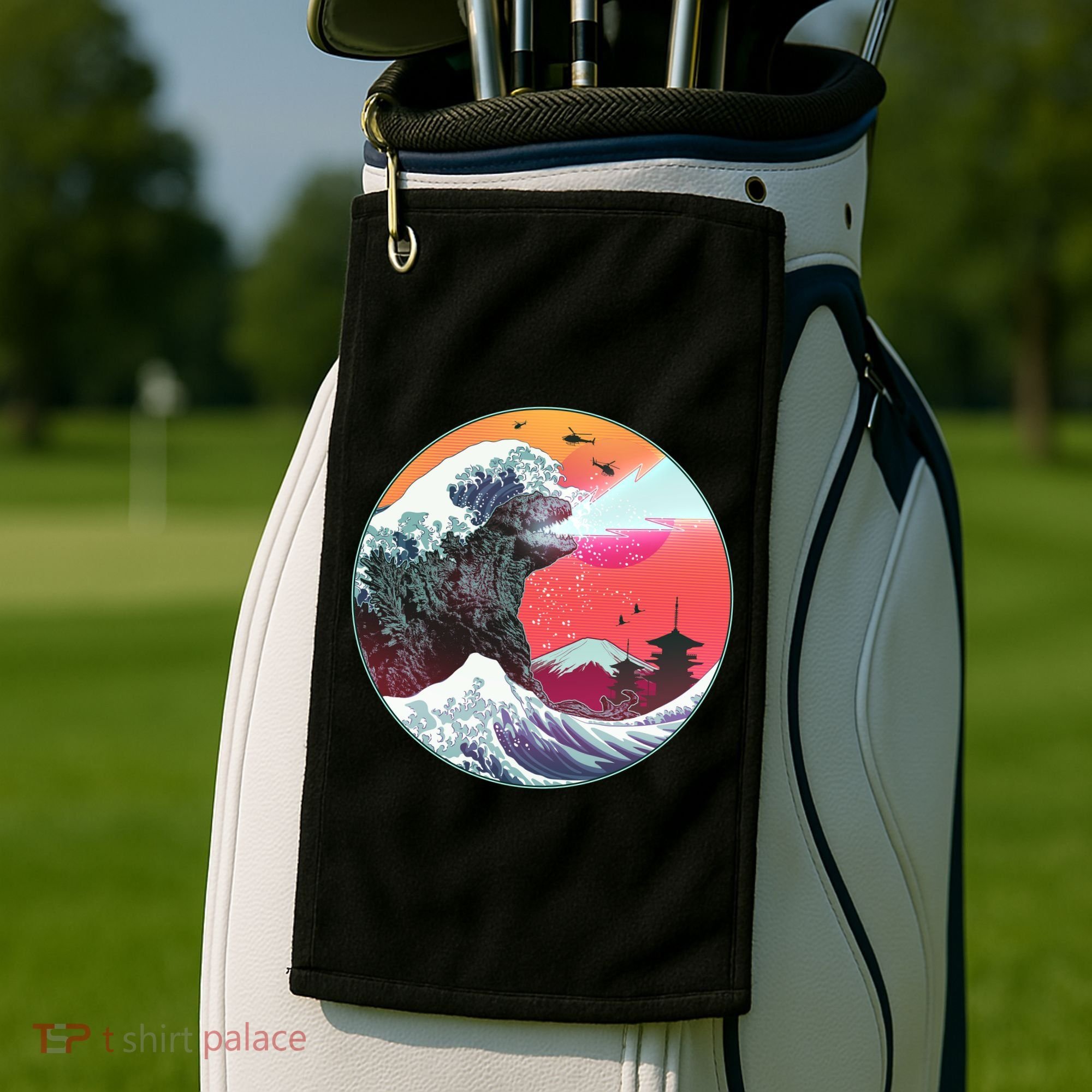 Retro 80's Godzilla Attack Wave Golf Towel