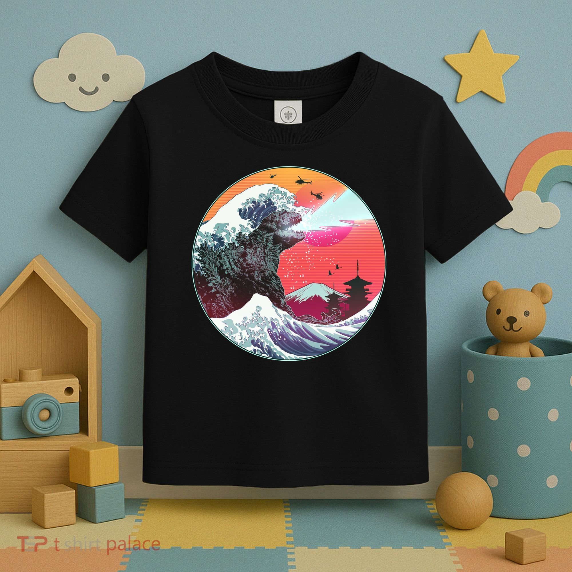 Retro 80's Godzilla Attack Wave Toddler T-Shirt