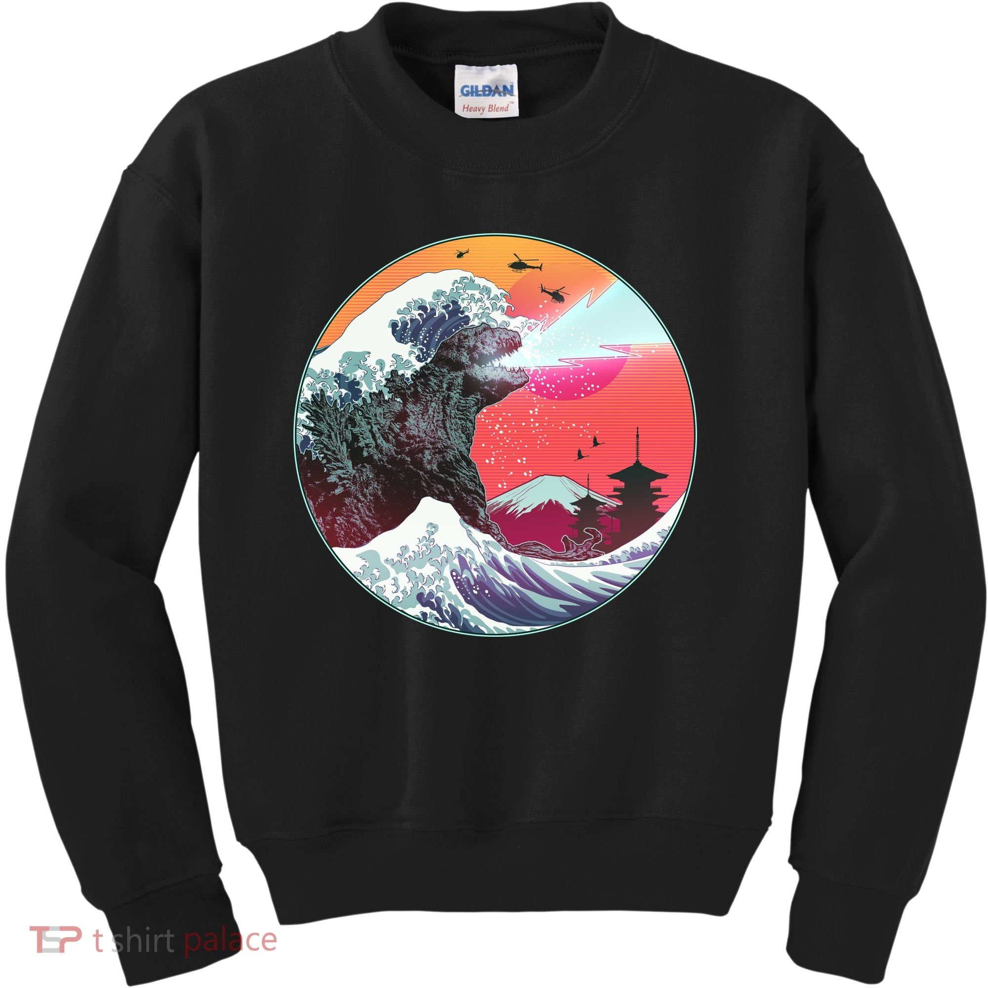 Retro 80's Godzilla Attack Wave Kids Sweatshirt