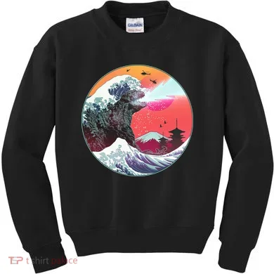 Retro 80's Godzilla Attack Wave Kids Sweatshirt