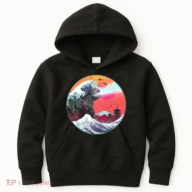 Retro 80's Godzilla Attack Wave Kids Hoodie