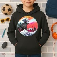 Retro 80's Godzilla Attack Wave Kids Hoodie thumb 2