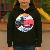 Retro 80's Godzilla Attack Wave Kids Hoodie thumb 3