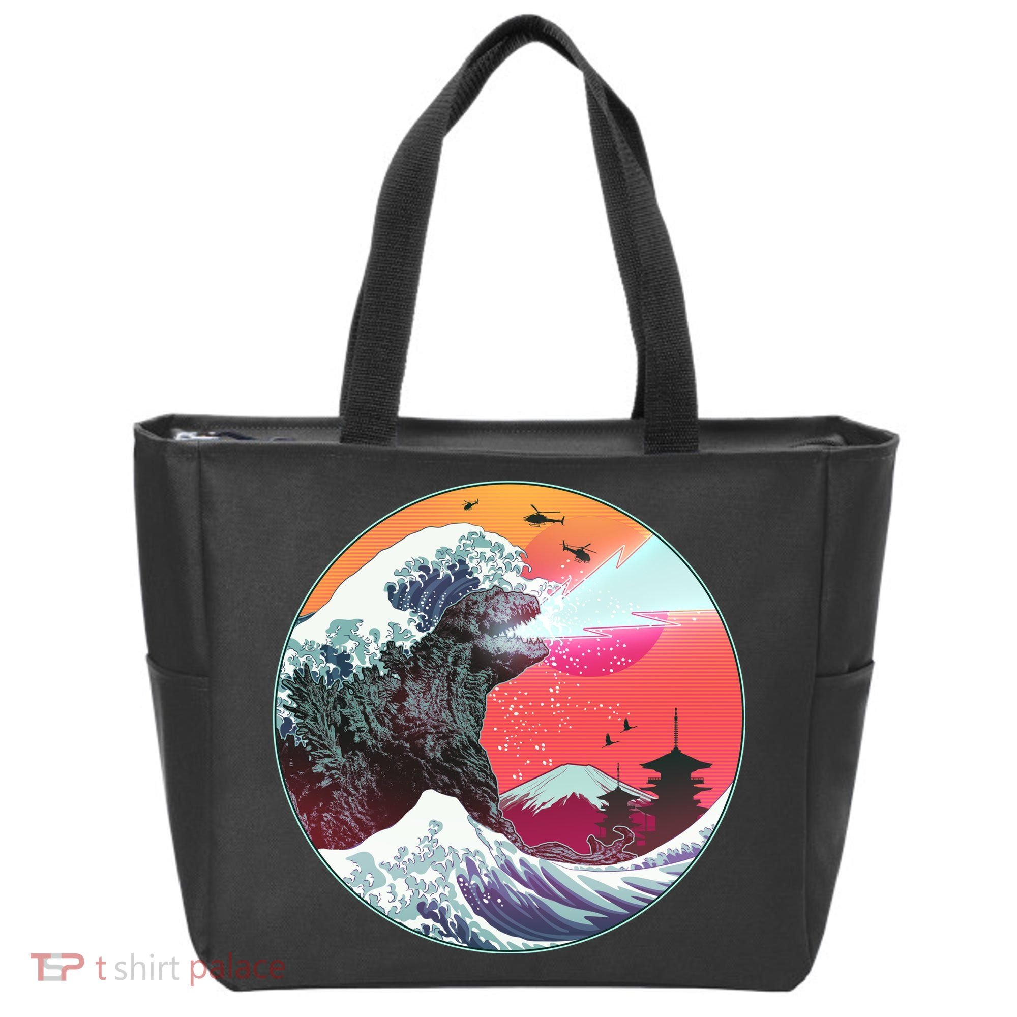 Retro 80's Godzilla Attack Wave Tote Bag