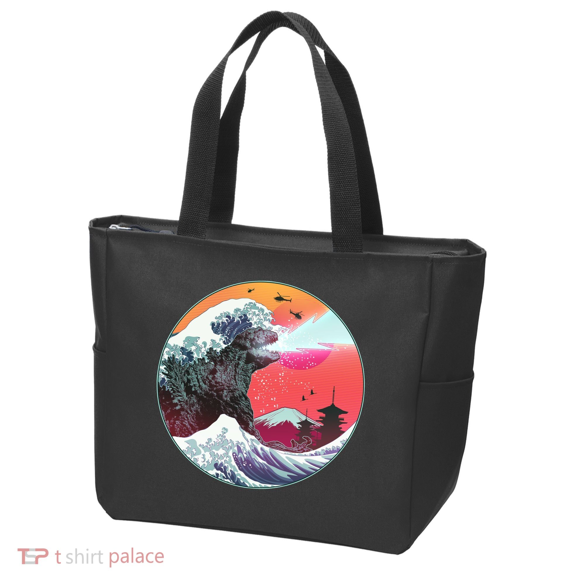 Retro 80's Godzilla Attack Wave Tote Bag