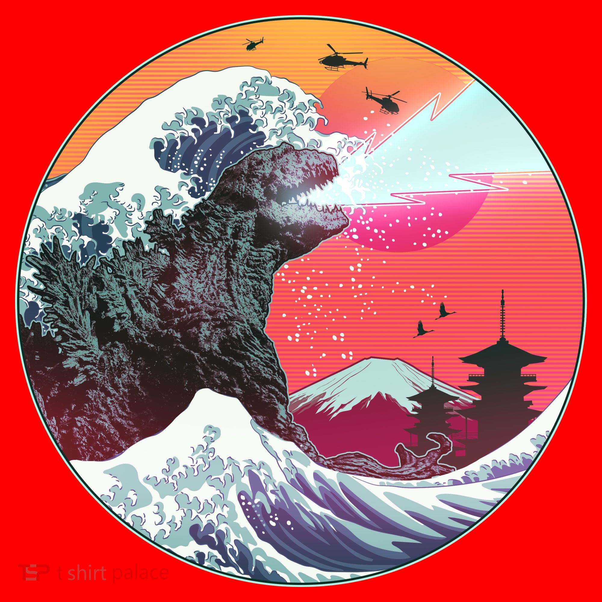 Retro 80's Godzilla Attack Wave Santa Hat