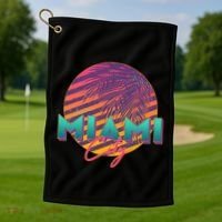 Retro 80's Miami CIty Emblem Golf Towel thumb 1