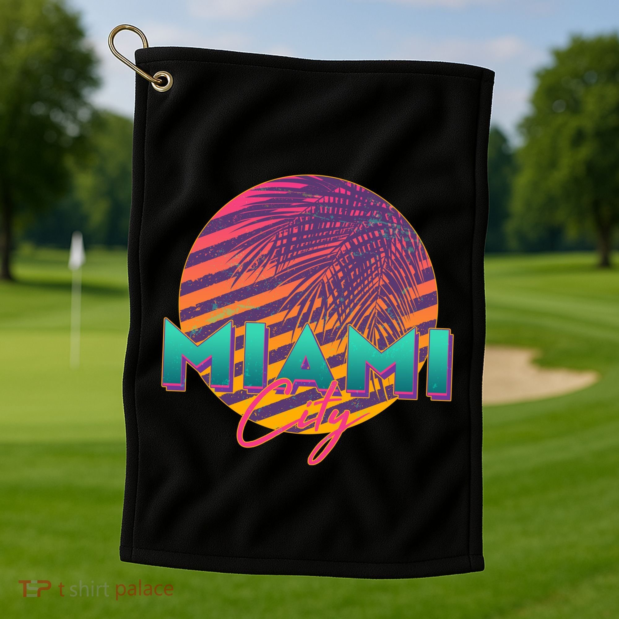 Retro 80's Miami CIty Emblem Golf Towel