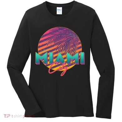 Retro 80's Miami CIty Emblem Women's Long Sleeve Shirt