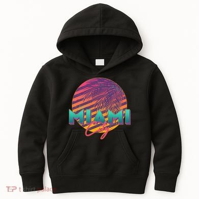 Retro 80's Miami CIty Emblem Kids Hoodie