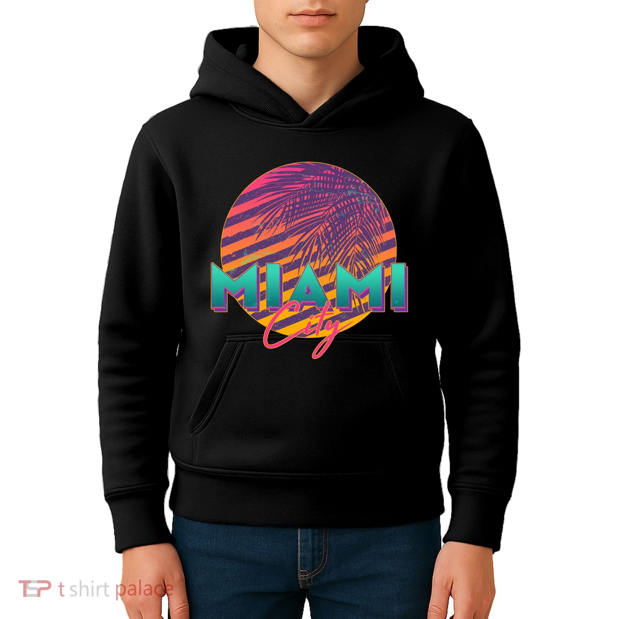 Retro 80's Miami CIty Emblem Kids Hoodie