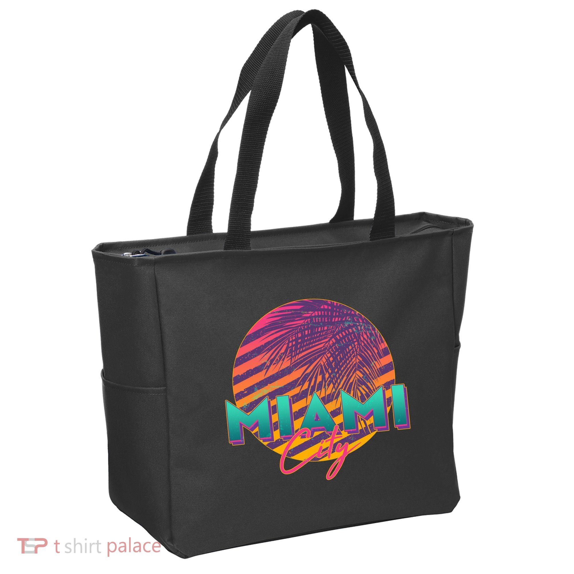 Retro 80's Miami CIty Emblem Tote Bag